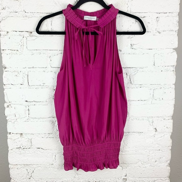 Ramy Brook Mindy Fuchsia Pink Pleated Smocked Blouse - Picture 3 of 13